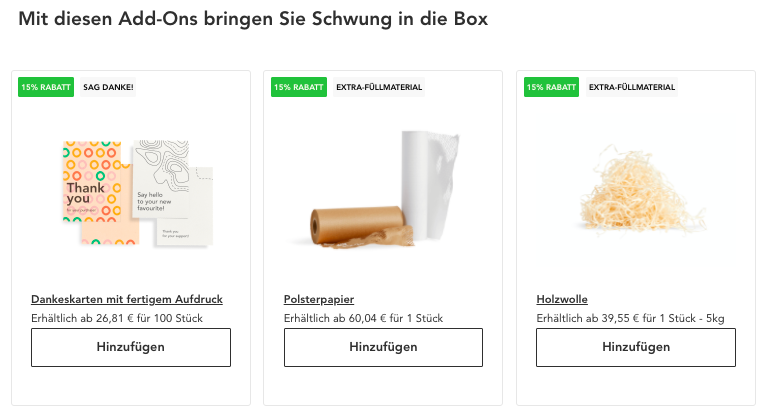 Add ons Verpackungsmaterial