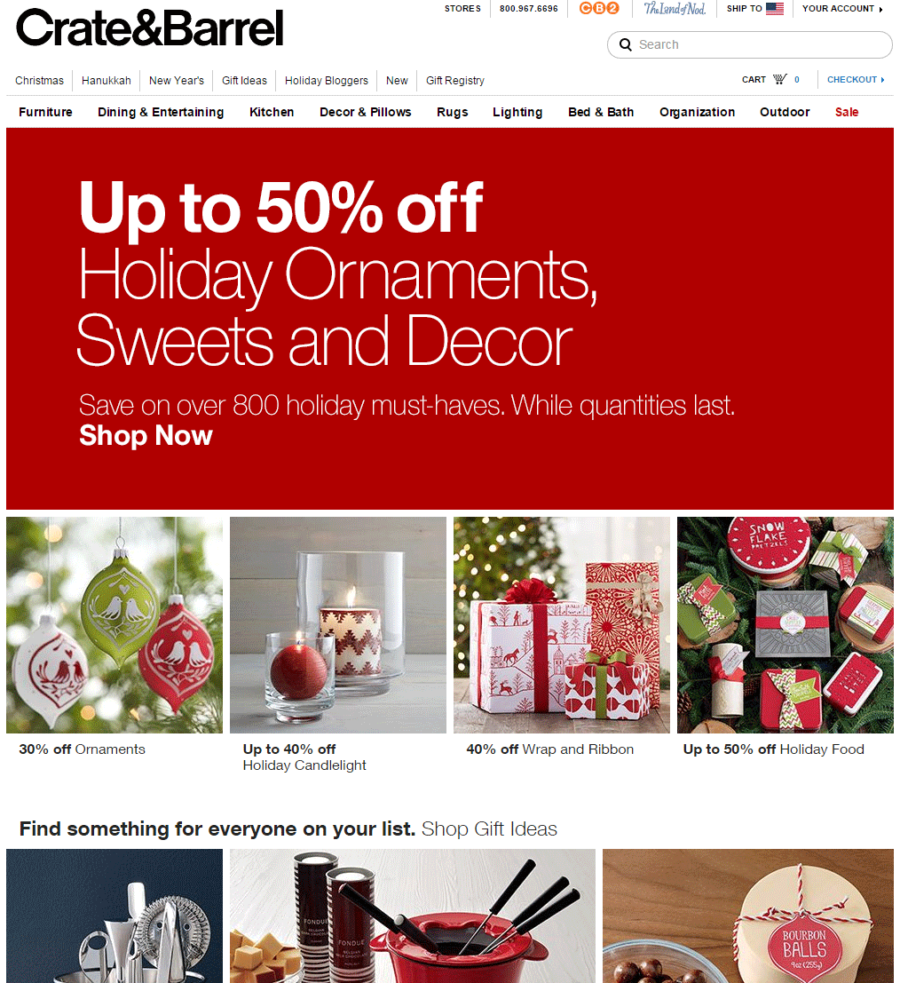 Bannière marketing pour Noël de Crate & Barrel