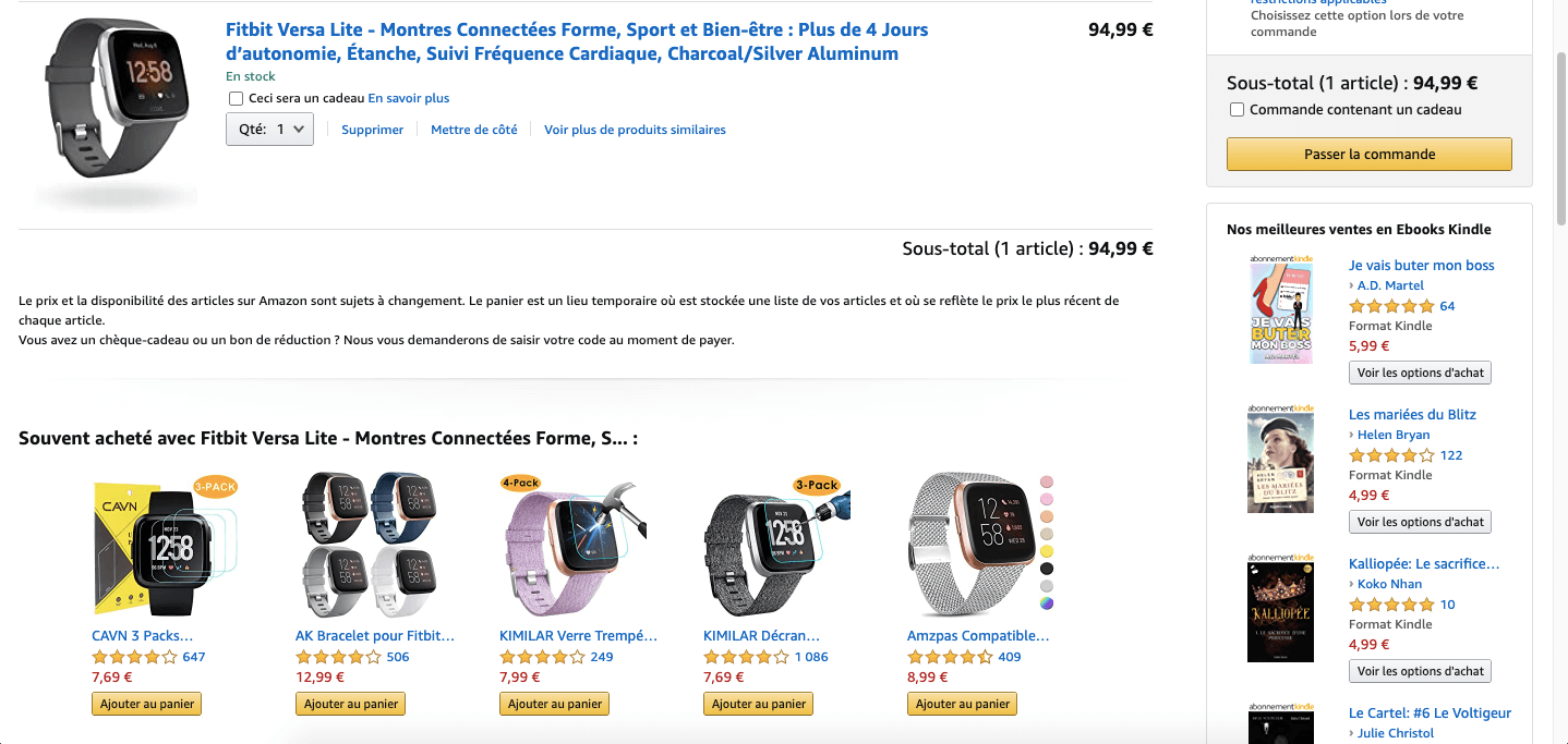 Suggestion de produits complémentaires dans le panier Amazon
