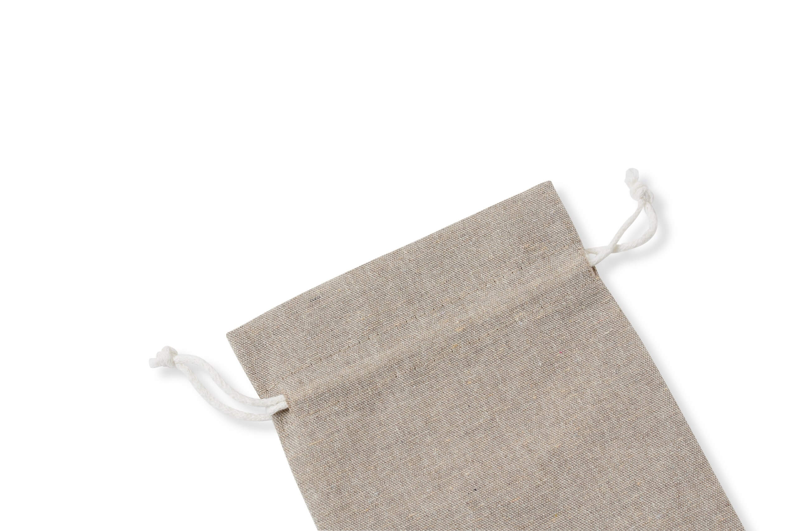 draw string opening of grey recycled cotton muslin bag