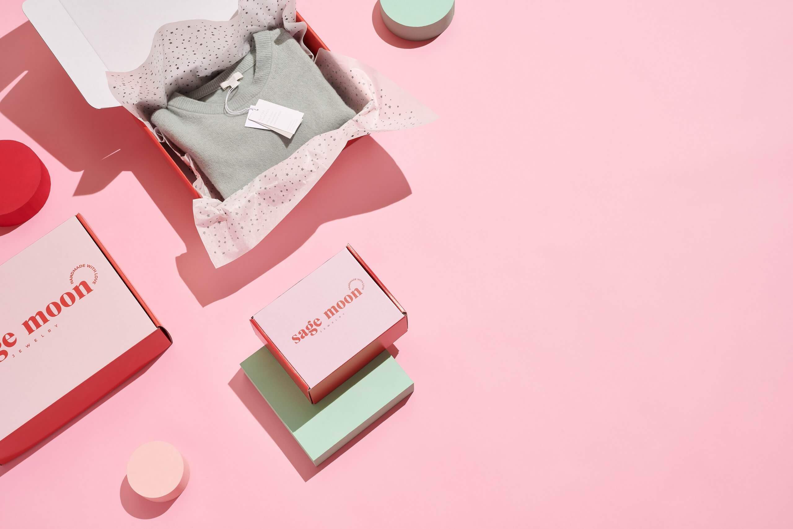 Multi coloured mailer boxes with sweaters