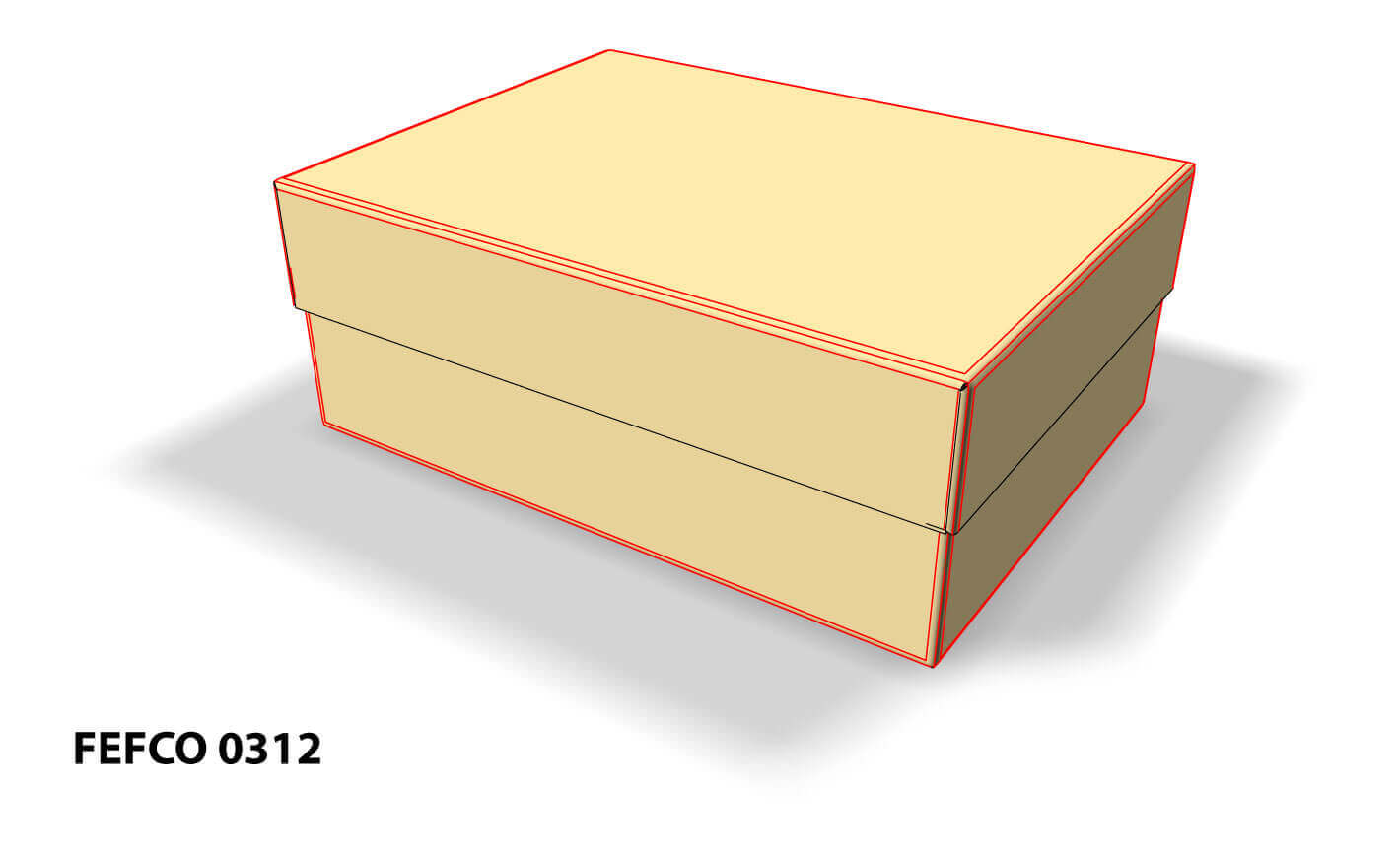 3D image of a FEFCO 0312 box with fold lines