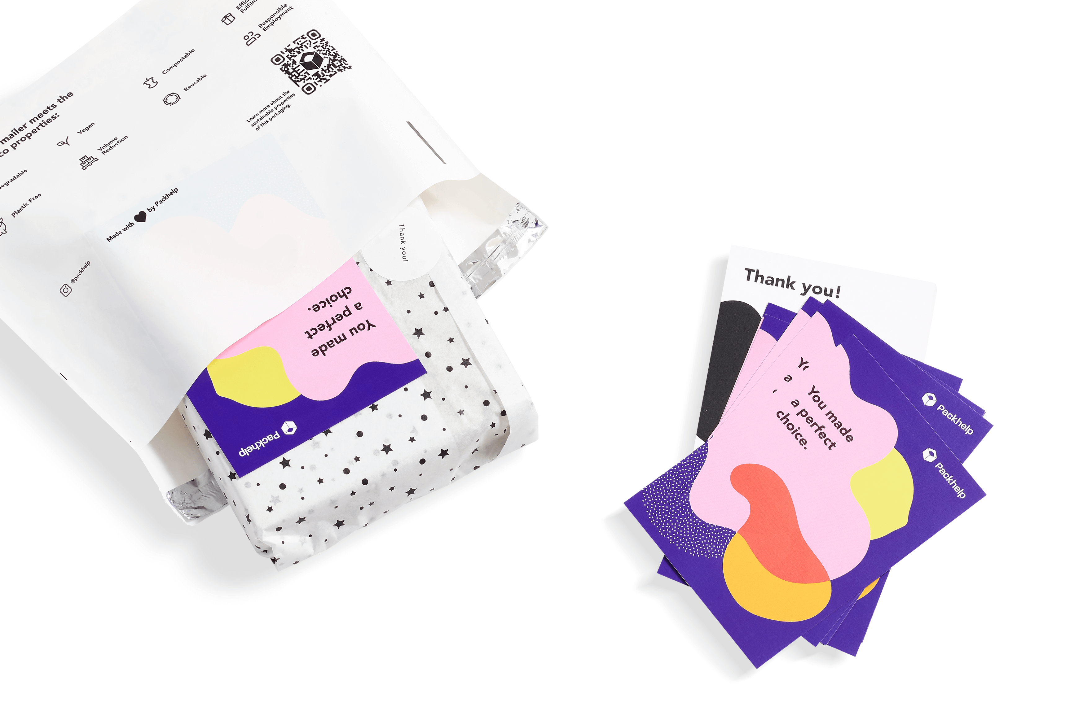 Biglietti di ringraziamento personalizzati con sacchetto postale e packaging