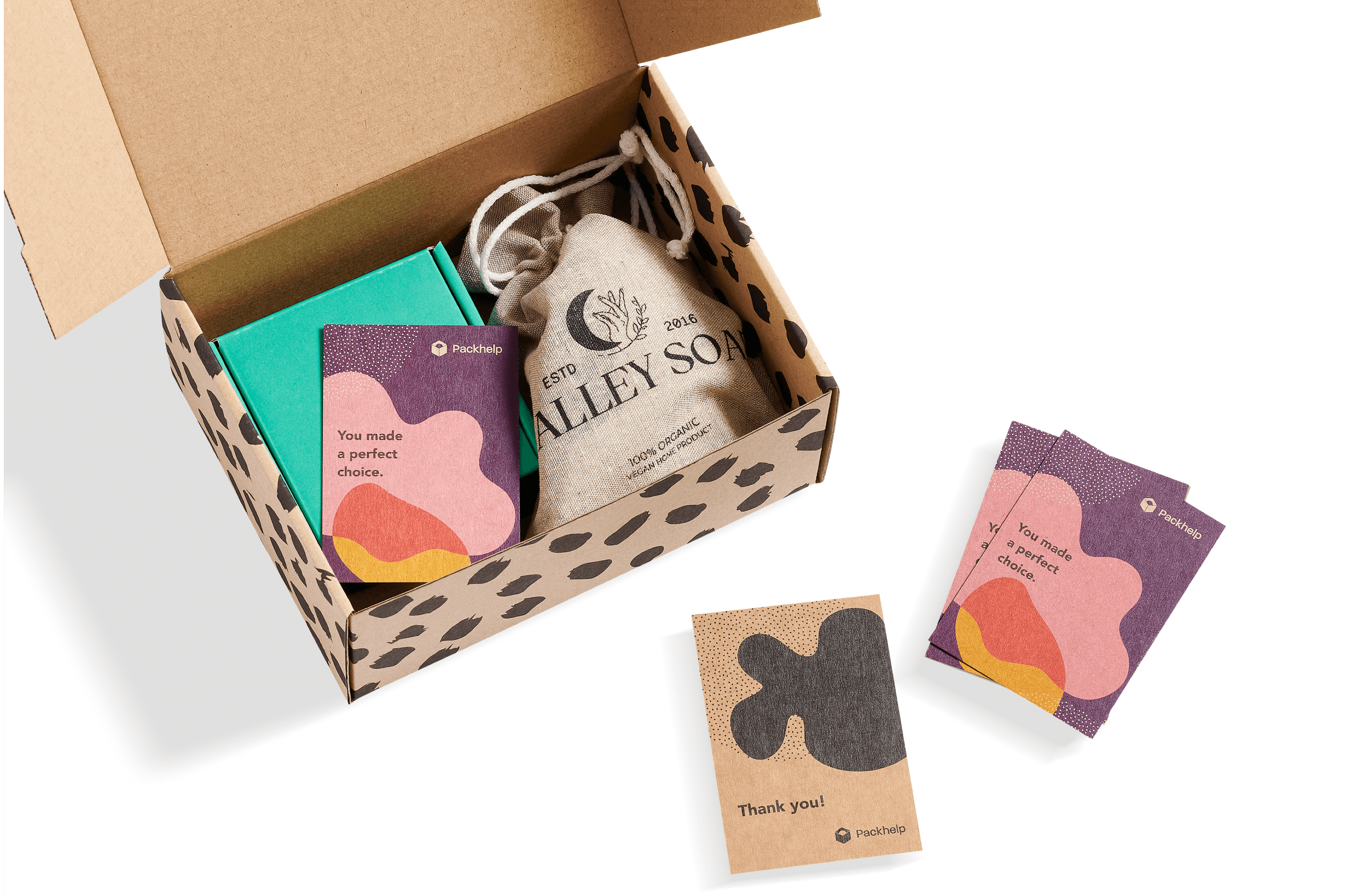 Biglietti di ringraziamento personalizzati kraft a colori con scatola postale