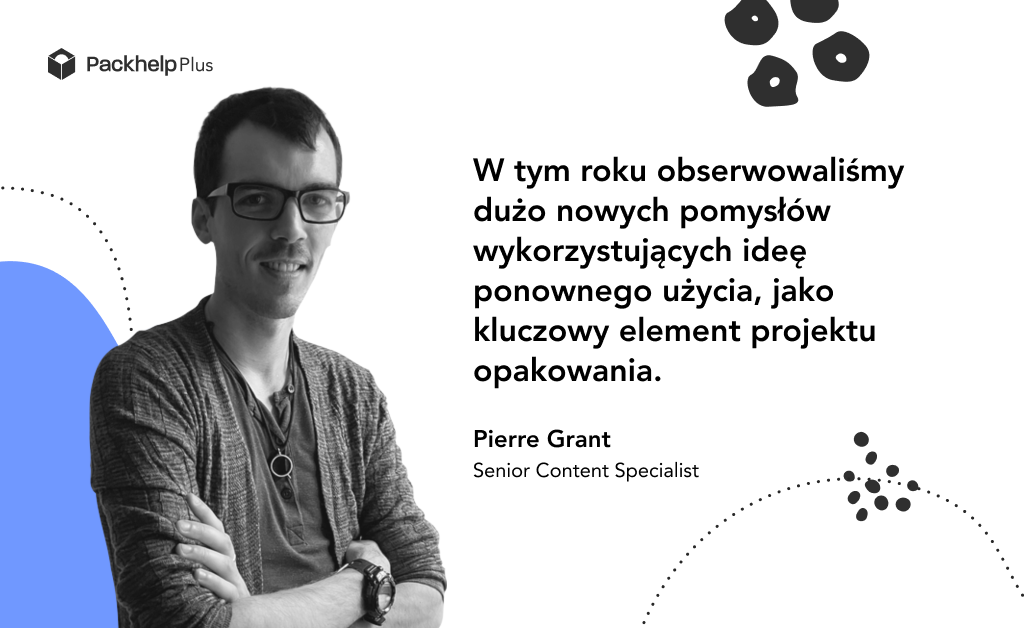 wizerunek eksperta i tekst o ponownym wykorztystaniu opakowań