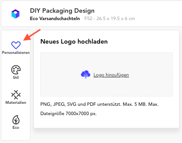 Logo hochladen für Packaging Design