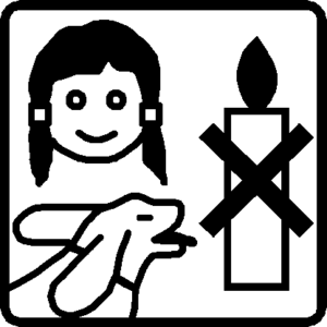 piktogram na świece - trzymaj świece z dala od dzieci i zwierząt