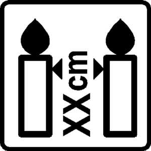 piktogram na świece - zawsze zachowuj odstęp minimum XX cm pomiędzy płonącymi świecami