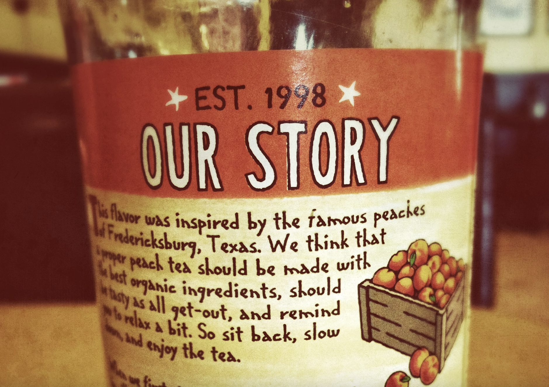 brand story on an iced tea packaging sticker