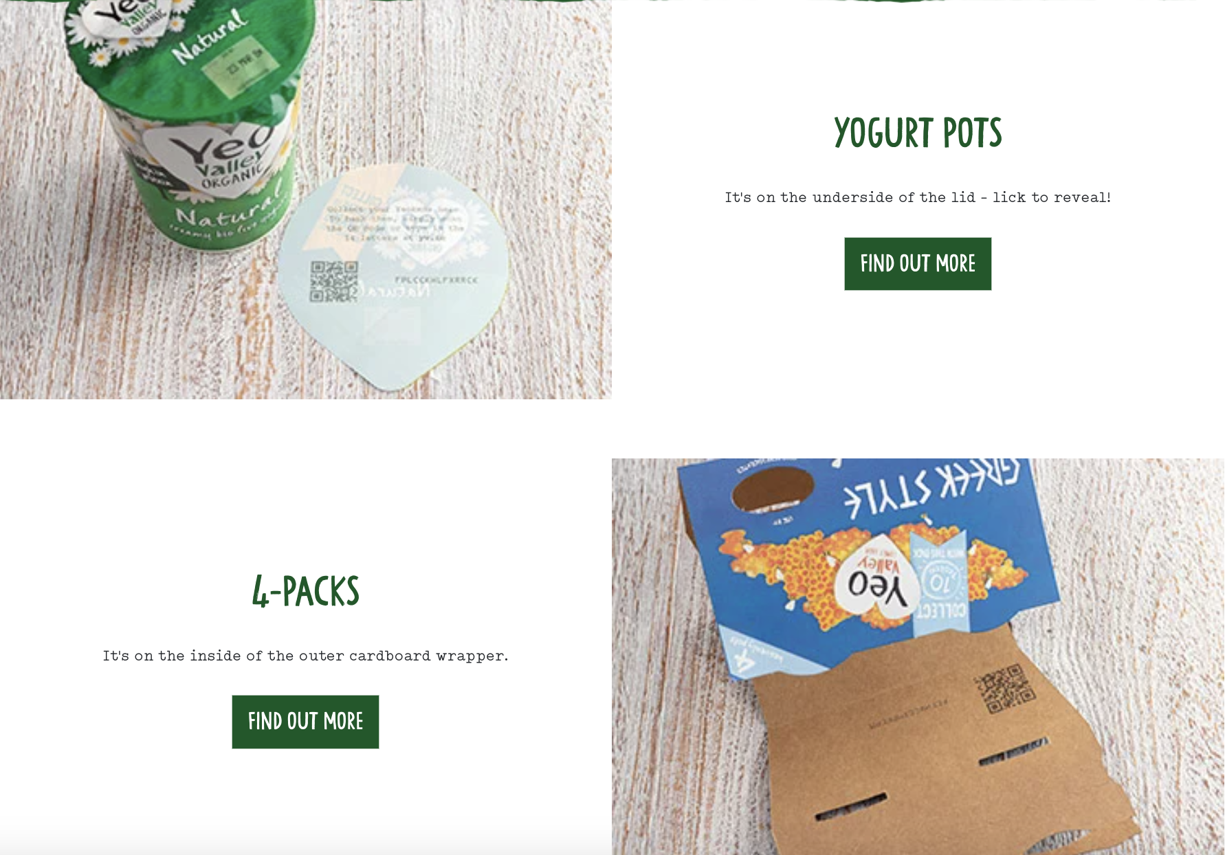 qr codes printed on yeovalley packaging